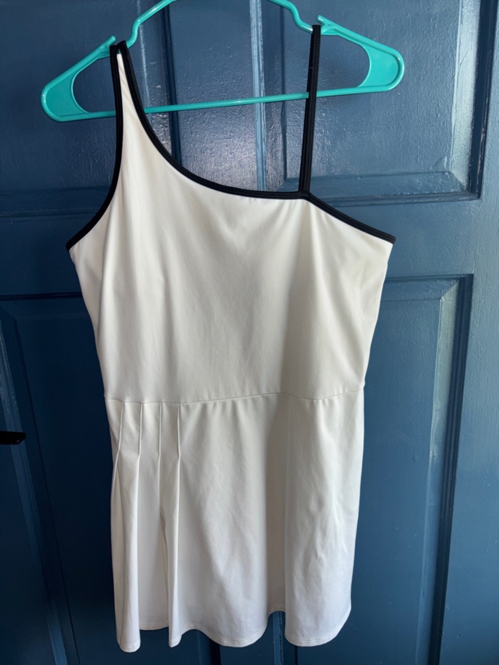 All in motion White One-Shoulder Dress with Black Trim